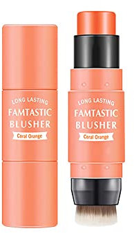 Bâton de Fard à Joues Crème Avec Pinceau, Orange 3 en 1 Pour Joues, Lèvres et Paupières, Couleur Mélangeable et à Construire, Longue Durée