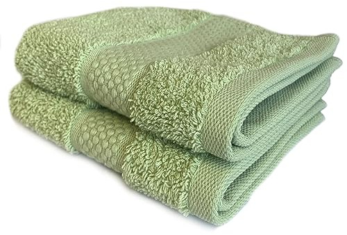 Sue Rossi Face Cloths Pack of 2 or 6, Turkish Combed Cotton, 30cm x 30cm Wash Cloth Fingertip Flannel, Soft & Absorbent, 600gsm Thick Bathroom Towels Set (Sage Green, 2)