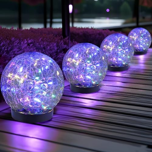 JKIMK Lampes solaires d'extérieur étanches - Boules solaires pour jardin, boules de verre craquelées, lumières solaires d'extérieur pour décoration extérieure pour terrasse, cour, pelouse,