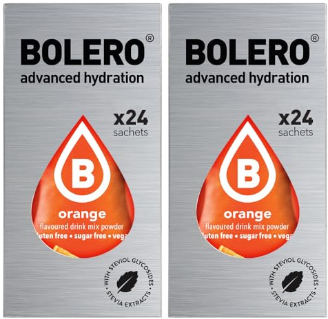 Set Bolero Drink da 48 Bustine Orange 3 grammi 3 gr Gusti Diversi Assortimento alla Frutta Preparato Polvere Solubile Bevanda Fresca in Acqua,144 grammi dolcificato stevia,0.14 kilograms