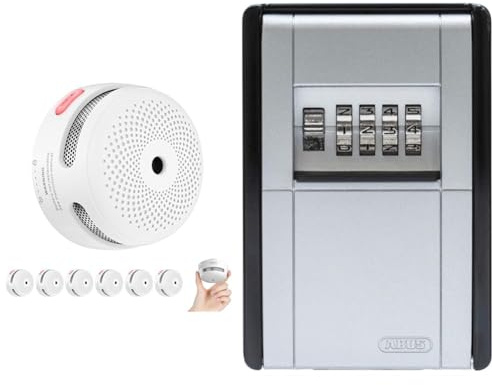 X-Sense Mini-Rauchmelder: Photoelektrischer Rauchwarnmelder mit LED-Anzeige & ABUS KeyGarage 787 - Schlüsselbox zur Wandmontage - für Schlüssel oder kleine Wertgegenstände - 46331 - Schwarz-Silber