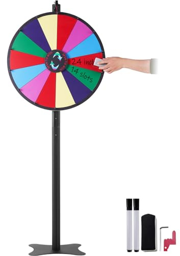 VEVOR Roue de Loterie 601 mm, Roue de Fortune Effaçable à Sec à 14 Emplacements, Roue de la Chance sur Table ou sur Pied, avec 2 Marqueurs, Rotation Douce et Équilibré Bingo Jeu, Jeu pour Fête Salon