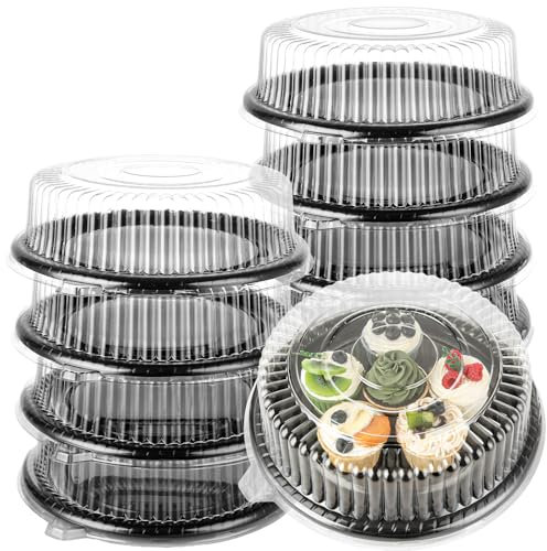 LOPYXBR 10 Stück Servierplatte mit Deckel 30,5cm, Kunststoff Meal Prep Boxen, Rund Wiederverwendbare Mealprepboxen, Transparent Food Container für Sushi, Sandwiches, Obst und Gerichte