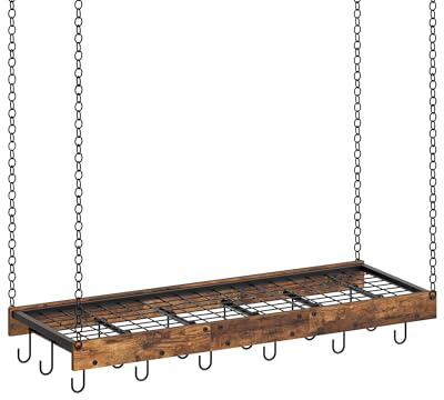 CHOEZON Colgador de Ollas, Soporte para Sartenes Suspendido del Techo, Estante de Cocina, Estilo Industrial, 18 Ganchos, Almacenamiento de Utensilios, Negro y Marrón Rústico DTPR12BFC1