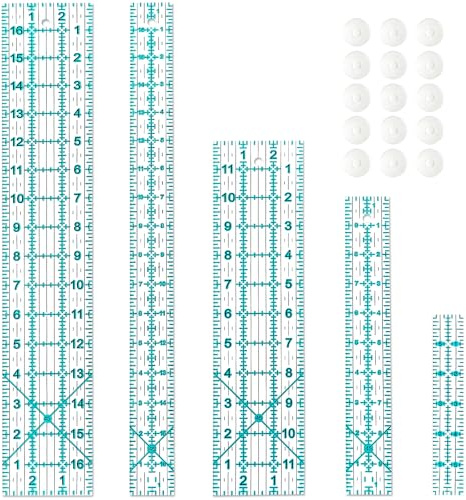 Nählineal, 5-teiliges Quilt-Lineal, 7,6 x 43,2 cm, 3,8 x 43,2 cm, 3,8 x 25,4 cm, 2,5 x 15,2 cm, Acryl-Lineal, Schneidelineal mit rutschfesten Ringen (blau)