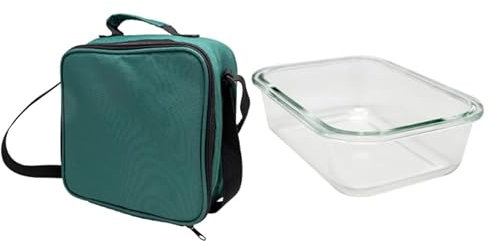 NERTHUS FIH 1500 Boîte à lunch isotherme noire avec récipient hermétique en verre 1 l, sac alimentaire avec intérieur isolant, facile à nettoyer, avec poignée, idéal pour le travail et le bureau