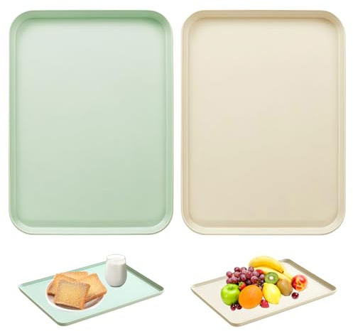 Lot de 2 Plateaux de Service Rectangulaires en Plastique Antidérapants, Tablett Kunststoff Rechteckig, Cafés Rectangle Plateaux, Réutilisable Plateau de Service Rectangulaire, Kunststoff Tablett