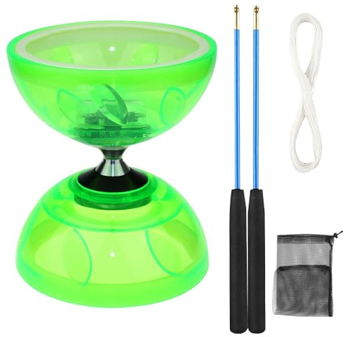 Rakuker Diábolo con rodamiento LED, Kit de malabarismo de 4,5 mm Que Brilla en la Oscuridad, para niños y Adultos (Verde)