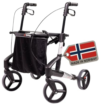 TOPRO Troja Original Rollator Black Series Modell 2025, Faltbarer Premium Leichtgewicht-Rollator mit integrierter Ankipphilfe, Indoor & Outdoor | 7 Jahre Garantie (Polarsilber, Small)