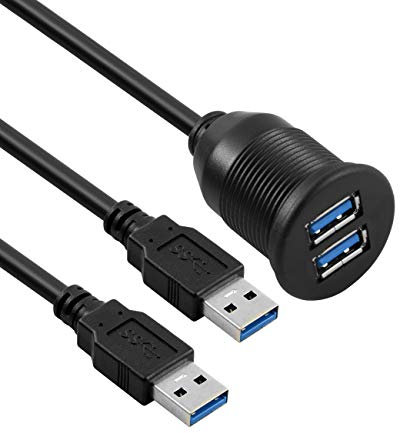 baolonking, pannello di montaggio a filo con cavo USB da 1 m, dual USB 3.0, supporto per cruscotto, montaggio a incasso, per auto, barca, moto