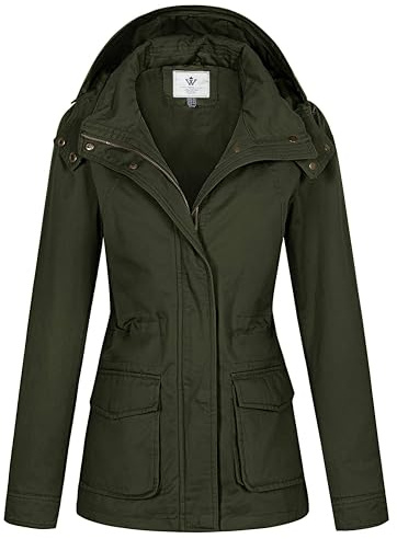 WenVen Giacca Militare Slim Fit in Cotone Giubbotto Casual con Zip Antivento Cappotto Leggera Autunnale Giacchetta Carga Classica Donna Verde Militare M