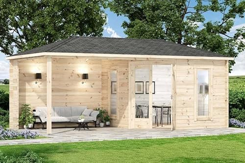 Alpholz 5-Eck Gartenhaus Liwa aus Massiv-Holz, Gerätehaus mit 28 mm Wandstärke, Garten Holzhaus inklusive Montagematerial, Geräteschuppen Größe: 595 x 300 cm