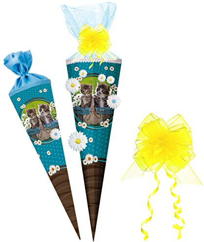 alles-meine.de GmbH 3-D Stoff - Blüten ! Schultüte - süße Katzen & Kätzchen - 70 cm - rund - incl. Schleife - Organza Abschluß - Zuckertüte - mit/ohne Kunststoff Spitze -..