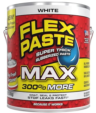 Flex Paste MAX, 12 lb Can, White, Waterproof Paintable Putty, Spackle Sealant, Fill Gaps Cracks Holes - Block Out Water and Air - UV Resistant - Walls, Drywall, EPDM, Concrete, Roof, RV Repairs