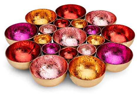 ZEYA Teelichthalter Metall, Ø 21 cm, rot pink rosa orange, Teelicht Deko für bis zu 10 Teelichter, Bunte Tisch Dekoration, Präsent zu Weihnachten, Deko Wohnzimmer