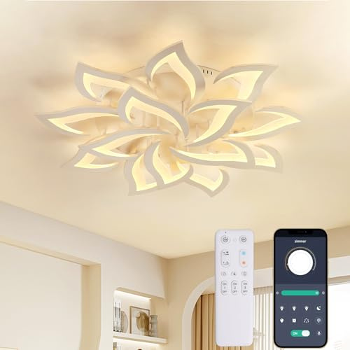 KAUCQI 100CM LED Deckenleuchte Wohnzimmer Dimmbar Deckenlampe Blume | Moderne Schlafzimmer Lampe decke Kreis Wohnzimmerlampe mit Fernbedienung 3000K-6000K Weiß Schlafzimmerlampe Esszimmer Küche