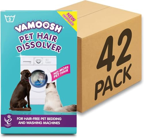 Vamoosh Pet Hair Dissolver - Pet Hair Remover for Washing Machines, BULK PACK - 126x100g (42 boxes), Dissolves Dog Hair, Cat Hair, Animal Hair, Cleans Pet Bedding in Washing Machine, Easy to Use