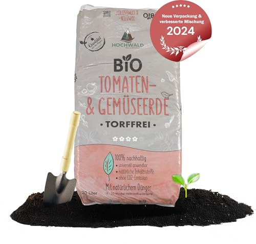 Hochwald - Bio Tomatenerde 20 L torffrei mit nachhaltigem Langzeitdünger - Tomaten, Obst & Gemüse Erde mit Natur Dünger - Hochbeet & Gewächshaus Gemüseerde mit Bodenhilfsstoffen für Gemüsepflanzen