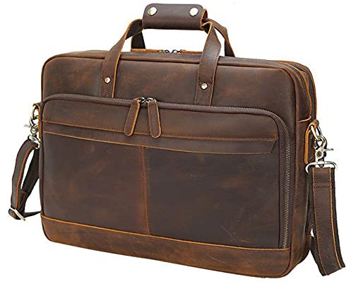Herren Laptoptasche Arbeitstasche Handtasche, Mens Echtes Leder Business Travel Aktentasche 17 Zoll Laptop Tasche Büro Schulter Messenger Bag Große Handtasche Arbeit Crossbody Bag Laptop Businesstasch
