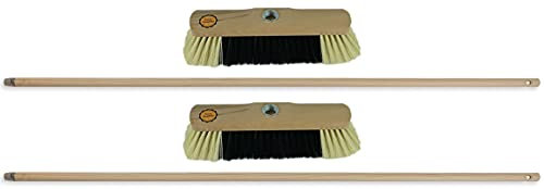 Novaliv Juego de 2 escobas de habitación con mango de cerdas finas de plástico, cerdas suaves y densas, escobas de madera con mango de madera, cerdas artificiales de polipropileno para laminado y