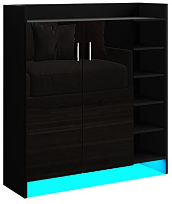 LED Schuhschrank Schwarz Hochglanz Schuhregale mit 5 Klappen 2-Türig 4 Fächer Kommode Dielenschrank Schuhkommode Flur Wohnzimmer