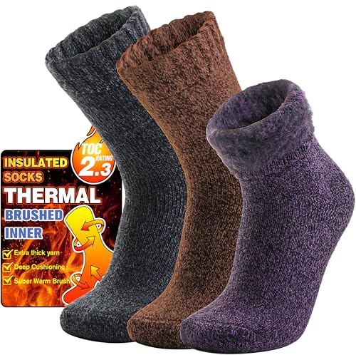 Welwoos Calzini termiche invernali per donna uomo,calze termiche spugna lavoro caldo extra spesse per sci esterno 3 paia natale regalo donna uomo (Marrone, M)