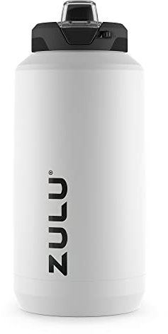 ZULU Goals 64oz Water Bottle Half Gallon Stainless Steel Jug with Straw, Leak Proof Lid and Handle, Vacuum Insulated Double Walled Reusable Metal Jug Perfect for Gym, Home, and Sports, White