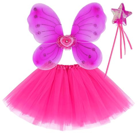 EQLEF Fjärilsdräkt, Hot Pink Tutu vingar vägg set fe vingar kostym barn prinsessa fjäril vingar fjäril klänning