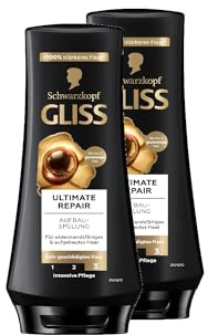 Gliss Ultimate Repair Spülung (2x 200 ml), Haarspülung mit flüssigem Keratin & Perlen-Extrakt bietet Reparatur-Pflege, Pflegespülung für extrem geschädigtes Haar