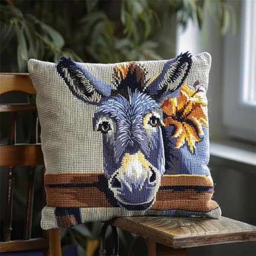 Kitquiver Knüpfen Kissen Set Erwachsene Esel Knüpfen für Anfänger Set 43X43cm Bastelset Knüpfen Kissen Bastelset Knüpfen Handwerksset Kissen DIY Bastelset für Anfänger für die Sofa-Heimdekoration