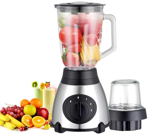 Mixeur professionnel 2 en 1 1200 W, mixeur à smoothie avec pot en verre de 1,5 L et tasse de voyage de 650 ml, 3 vitesses, mixeur pour smoothies, shakes, boissons glacées, sauces