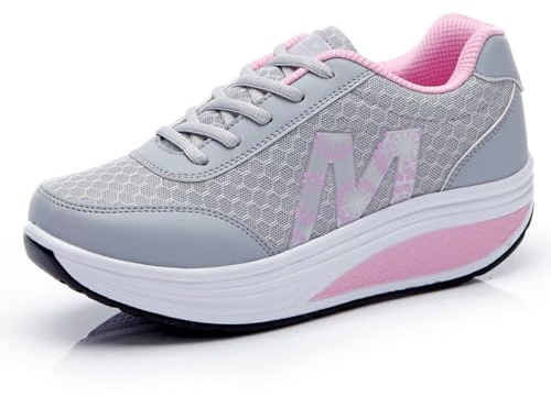700-INK Donna Plateau Sneakers Scarpe Casual con Zeppa Scarpe da Passeggio Antiscivolo per Sport, Corsa, Outdoor B Grigio