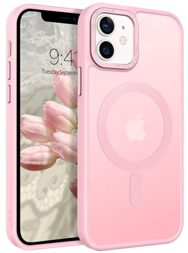 DUEDUE Cover Magnetica per iPhone 12 Mini 5.4[Compatibile con MagSafe], Custodia Opaca per iPhone 12 Mini Case con Pulsante metallico Ultra-Sottile TPU Silicone Anti-Scivolo, Rosa