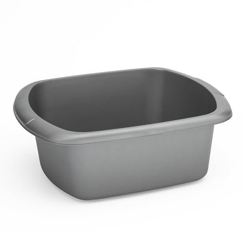 Washing Up Bowl for Sink | Grey Large Rectangular Plastic Sink Bowls (9 Liter Capacity) | Wash Up Basin Bowl for Kitchen Sinks