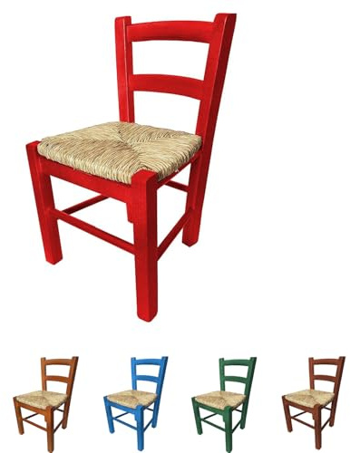 PALUPLUS Sediolina in Legno di Faggio, misura 30x24x52 cm, Seduta in Paglia Intrecciata, Sedia Baby Bassa da Camino, per Cameretta, Cucina, 21F (Rosso)