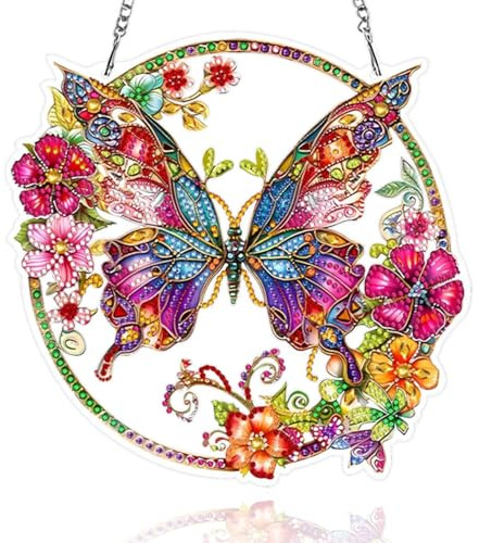Gemdoit Diamond Painting Fensterbilder Schmetterling Diamond-Painting Bilder Deko Daiments Painting Tiere Anhänger Bastelset Erwachsene