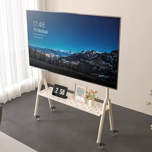 HOLGVE Mobilt TV-stativ, Mobil TV-vagn På Hjul, Rullande TV-golvstativl for 60-85 Tums TV, TV-vagn Golvställ Med Fäste, Bärbart TV-ställ for Sovrum, Kontor(Wit)
