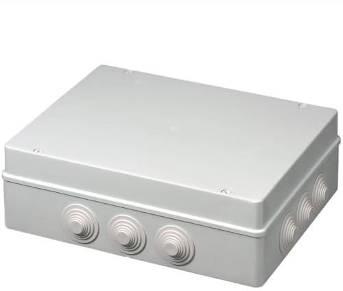 Cassetta di derivazione per esterno IP55, rettangolare 380 x 300 x 120 mm, Scatola per cablaggio impianto elettrico, stagna, grigio, Passacavi per ingresso tubi rigidi, corrugati e guaine spiralate