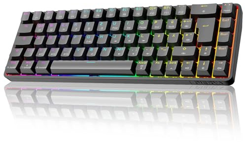 Dierya DK68 Kabellose Gaming Tastatur Deutsches Layout-QWERTZ,Bluetooth/2.4GHz/USB-C 68 Tasten RGB Beleuchtung Mechanische Tastatur,Linear Roter Switch,Schwarzgrau