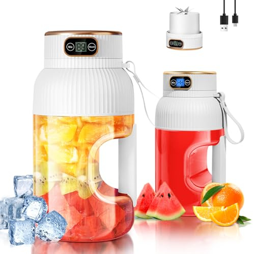 【Mejorado】Fine Life Pro Batidora de Vaso Portátil Recargable,Nuevo 1200ML Batidora Portátil Smoothies con Pantalla Digital Para Verduras Y Frutas, Dos Modos, Fácil De Limpiar, Cuchilla 3D-10,BPA Free