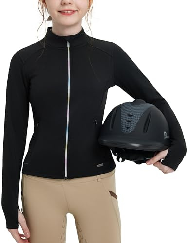 FitsT4 Sports Girls Fleece Equestrian Shirt Horse Riding Jacket Fall Winter Warm Horseback Riding Shirts Athletic Outwear Black M