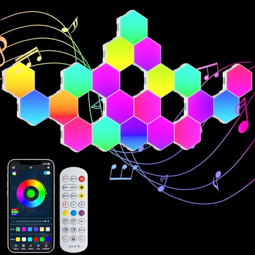 PUMPKINS Hexagon LED Lights, 20 Pack RGB Hex Wall Light, Panel Size 8 cm | App & Remote Control, Music Sync, Modular DIY Wall Decor for Bedroom, Bar, Gaming Room Setup, Christmas Gift, Easy to Install