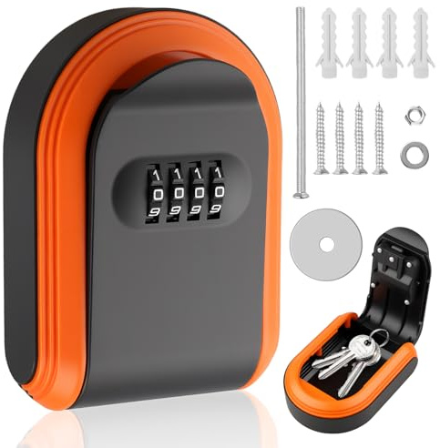 Magnetic Key Holder with Lock Magnet Key Lock Box Hidden Under Car Windspeed Magnetic Key Box Secure 4-Digit Combination with Resettable Code Hidden for Indoor Outdoor Store Car Door(Black & Orange)