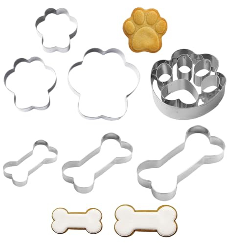 7 Pièces Emporte-pièces en Forme d'os, Emporte-pièces en Acier Inoxydable pour Gaufrage de Pattes Chien, pour Décoration de Gâteau Pâte à Sucre Biscuit Cookie