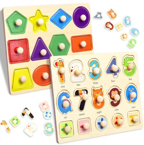 2 Stück Kleinkind Puzzle Spielzeug Set, Montessori Spielzeug holzpuzzle ab 1 2 3 Jahr, Greifpuzzle Steckpuzzle Sortierspiel, Pädagogisches Aktivitätsspielzeug, Geschenk für Vorschule