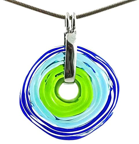 colorano Elegante Kette mit einzigartigem Schmuckanhänger aus Murano-Glas/Glas-Wechsel-Schmuck/Unikat handmade/Personalisiertes Geschenk für Sie zum Jahrestag Geburtstag Muttertag (Blau-Grün)