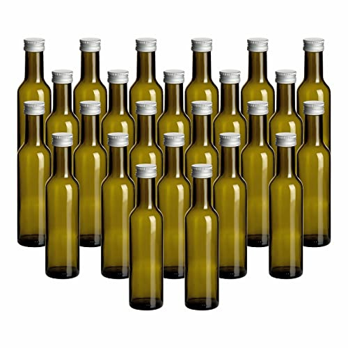 gouveo 24er Set Glasflasche 250 ml Caesar Antik mit Schraubverschluss silberfarben - Leere Flasche 0,25 l mit Deckel für Likör, Öl, Essig - Farbige Flasche zum Befüllen (CAF250S)