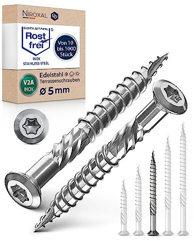 Tornillo de terraza de acero inoxidable Muesca de corte TORX, cabeza redondeada y sin nervaduras V2A 5-mm de espesor 60-mm de longitud 200 unidades 39-mm de rosca parcial Tornillo 5x60
