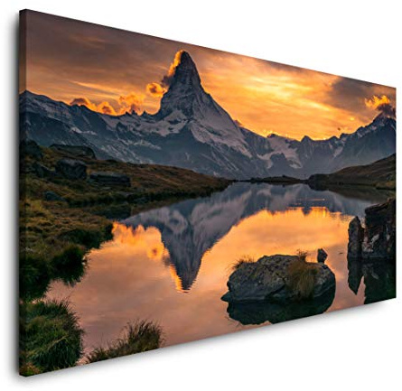 Sonnenuntergang über dem Matterhorn 120x 60cm Panorama Leinwand Bild XXL Format Wandbilder Wohnzimmer Wohnung Deko Kunstdrucke