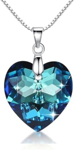 Crystalline Azuria Women 925 Sterling Silver Blue Crystals Heart Pendant Necklace 17.7 inches
